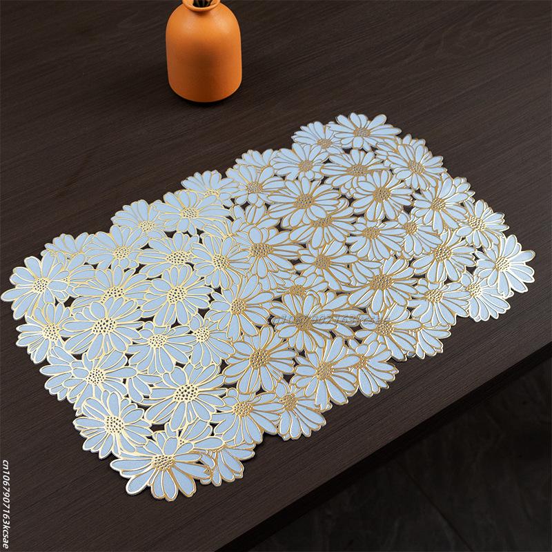 PVC Flower Placemat Colorful Floral Coaster Heat Insulation Mat Wedding Party Decor Home Kitchen Dining Table Decoration