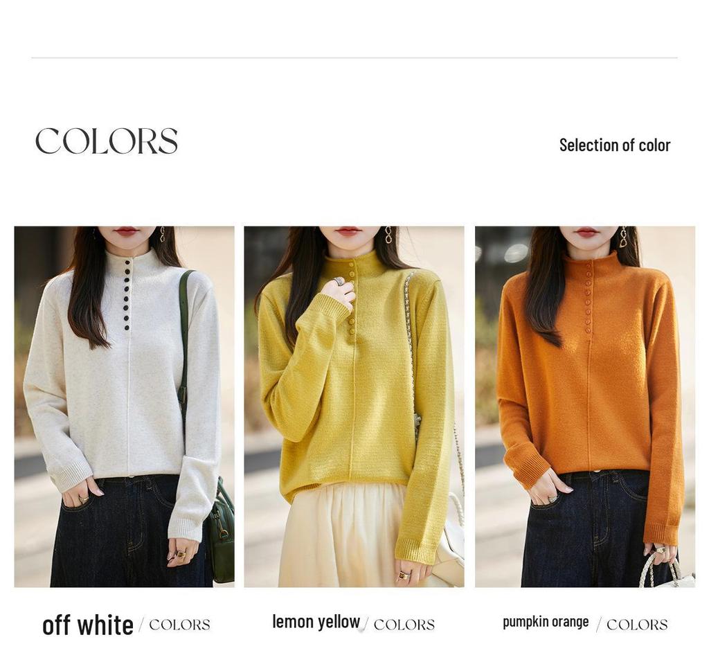 Stylish Women's Semi-High Neck Knit Sweater: French Autumn/Winter Collection