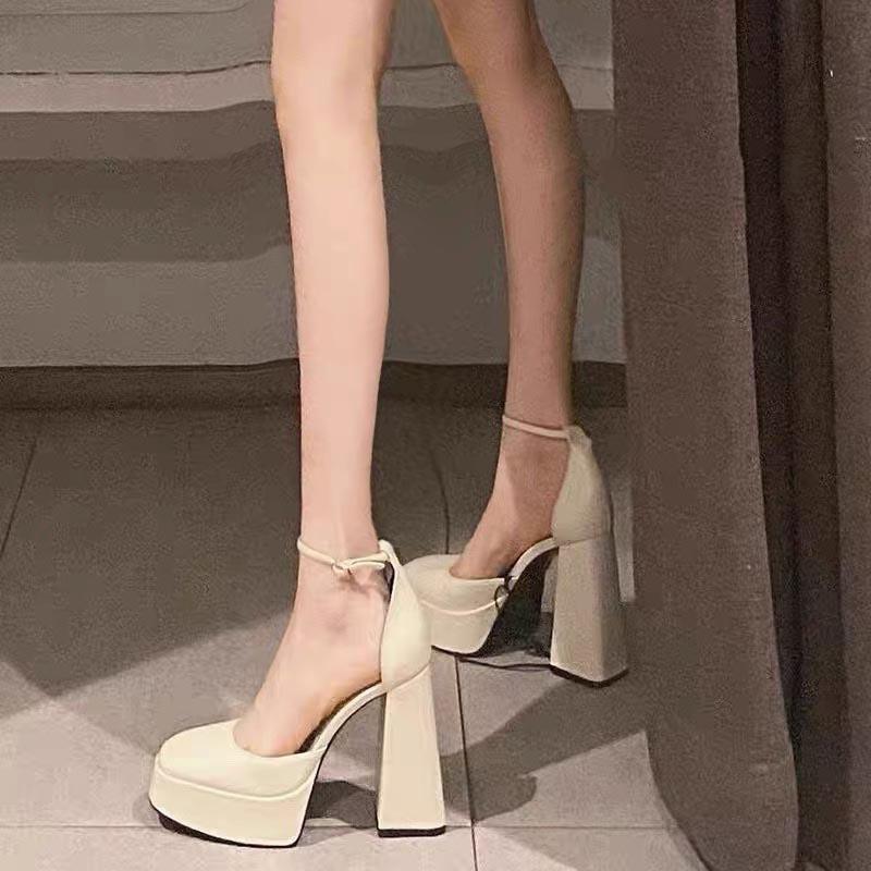 Fashion 2024 New Women's Shoes Buckle Strap Women's High Heels Fashion Square Toe Dress Pumps Women Hot Sale Plus Size Solid Heels Women