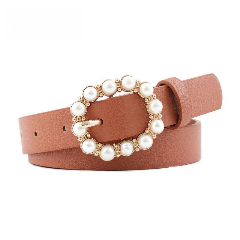 Leather Pearl Belt Women's All-Match Fashion Japanese Buckle Belt Waist Belt Belt