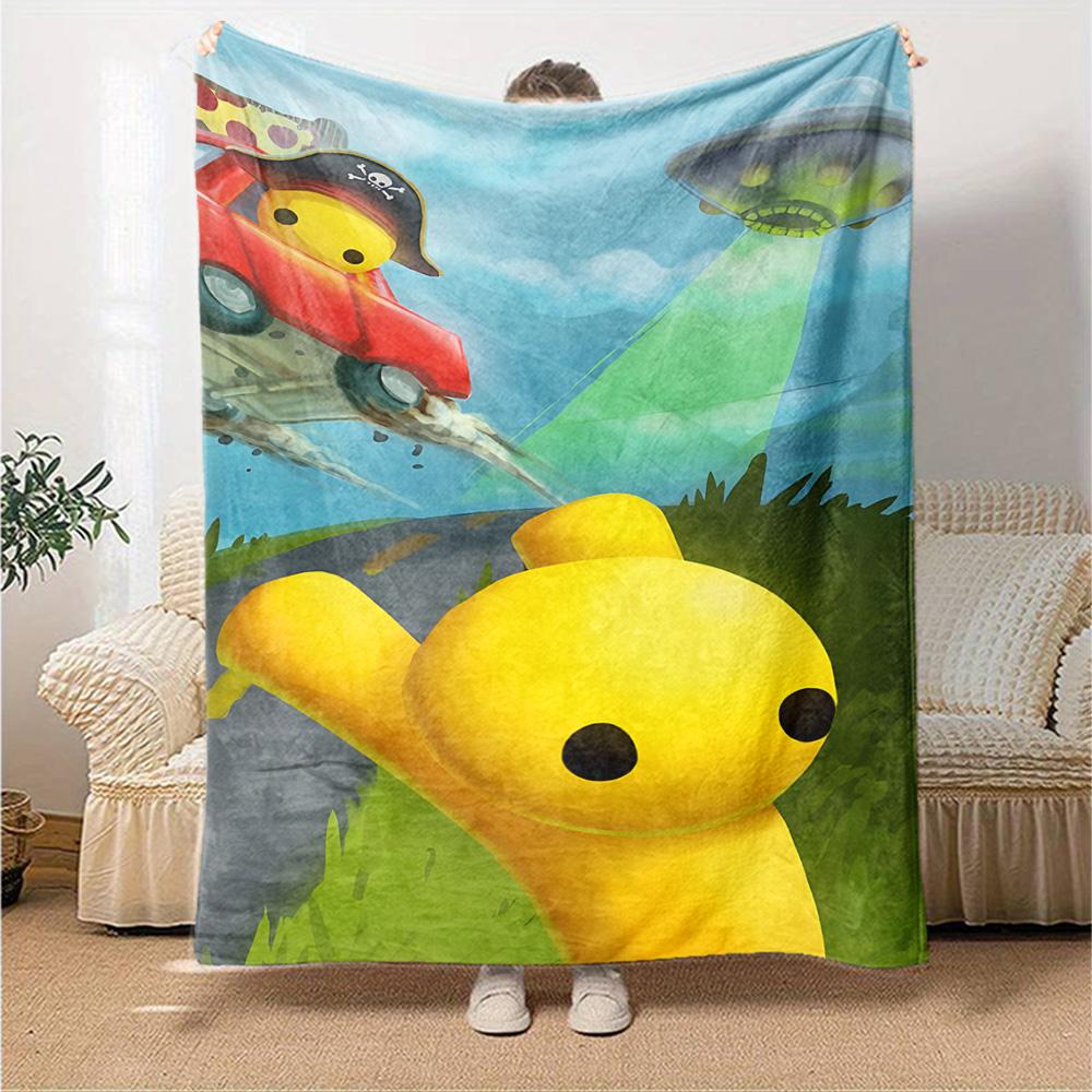 Cute Alien Abduction Adventure Flannel Blanket Super Soft Warm Cozy Blanket for Sofa Bed Office Travel All‑Season Home Decor Gift