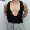 INCERUN Summer Men Deep U Neck Sleeveless Sport Casual Loose Tank Tops