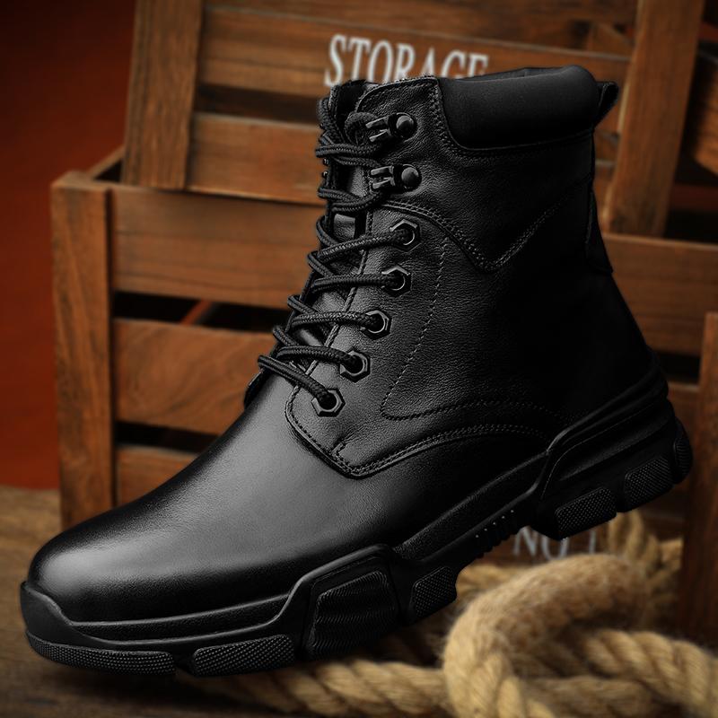 Genuine Leather Men Boots Thick Bottom  Tactical Boots Black All-Match Casual Boots for Men Shoes Design Motorcycle Boot