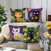 4Pcs Cute Floral Cat Throw Pillow Covers Cartoon Orange Double-Sided Printed Cushion Cases Kawaii Decor Bedroom Living Room