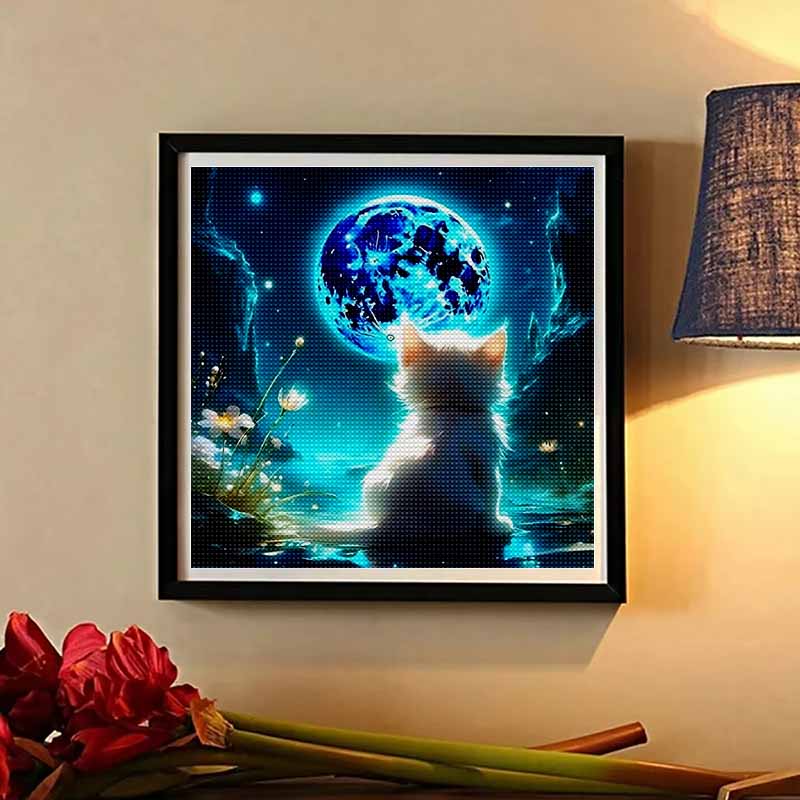New Arrival 5D DIY Full Circle Diamond Painting "Cat Looking at the Moon" Embroidery Cross Stitch Home Decor Gift