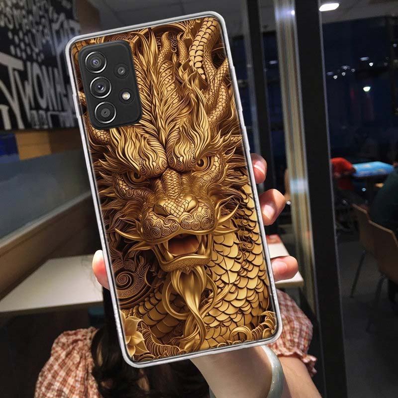 

Golden Holy Dragon Phone Case for Samsung A54 A57 A37 A17 A14 A15 A12 A24 A34 A55 A35 A25 A52S A07 A05S A04S A22 A32 A72 Galaxy Samsung A32 4G