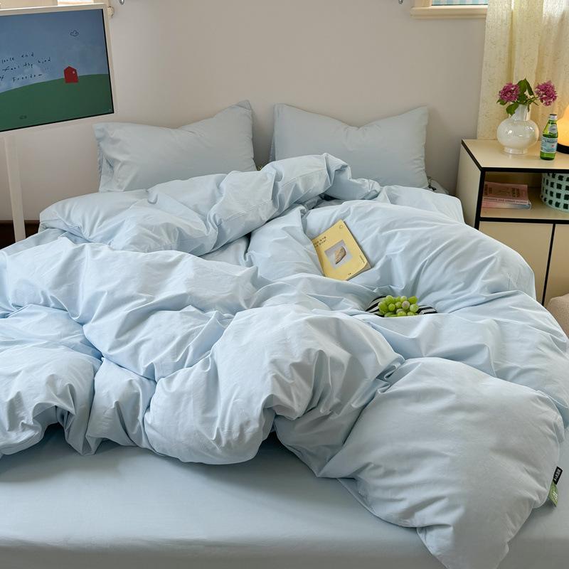 Class A Maternal And Infant Grade Ultra-Soft Double-Color Washed Cotton 4Pcs Set, Bed Sheet Quilt Cover, Student Dormitory 3Pcs Set, Bed Hat Factory