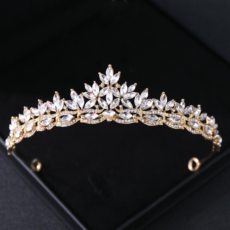 Gold Color Crystal Tiaras and Crowns Headband for Women Party Rhinestone Bridal Wedding Hair Accessories Jewelry Crown Tiara