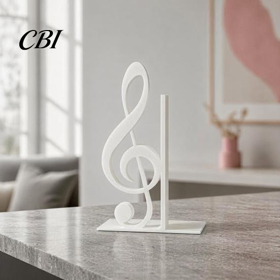 One-Piece 3D Print Sculpture Printed Music Note Bookend, Decorative Shelf Organizer, Modern Desk Decor for Home Musical Book Holder Office Study,