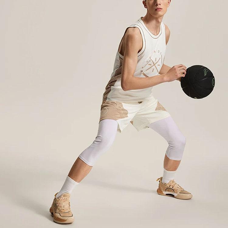 Li-Ning Wade Series Letter Color Block Mid-Rise Drawstring Straight-Leg Sports Shorts Men shorts Off-White AAPU063-3