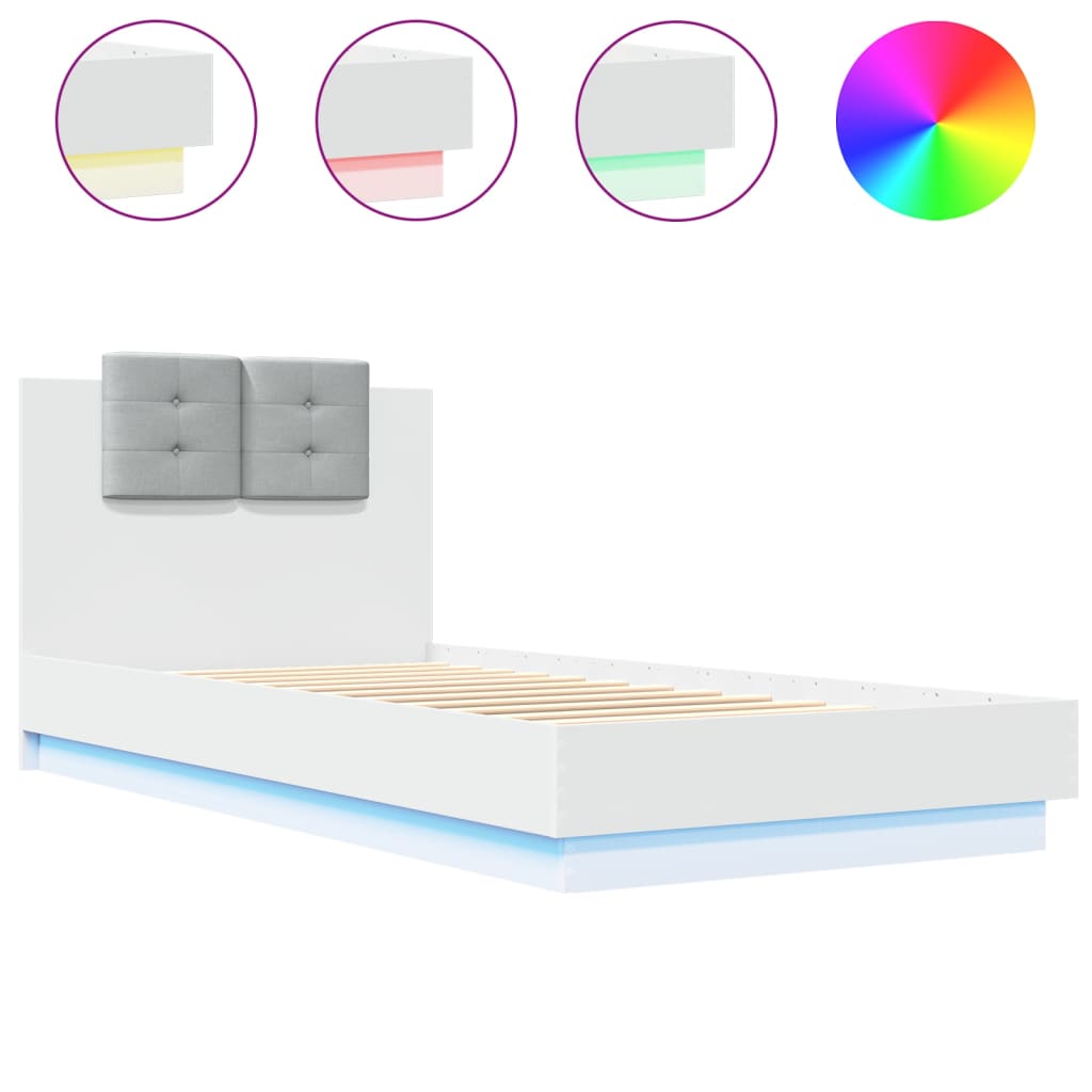 Vidaxl Rama Łóżka Z Wezgłowiem I Led, Biała, 90X200 Cm