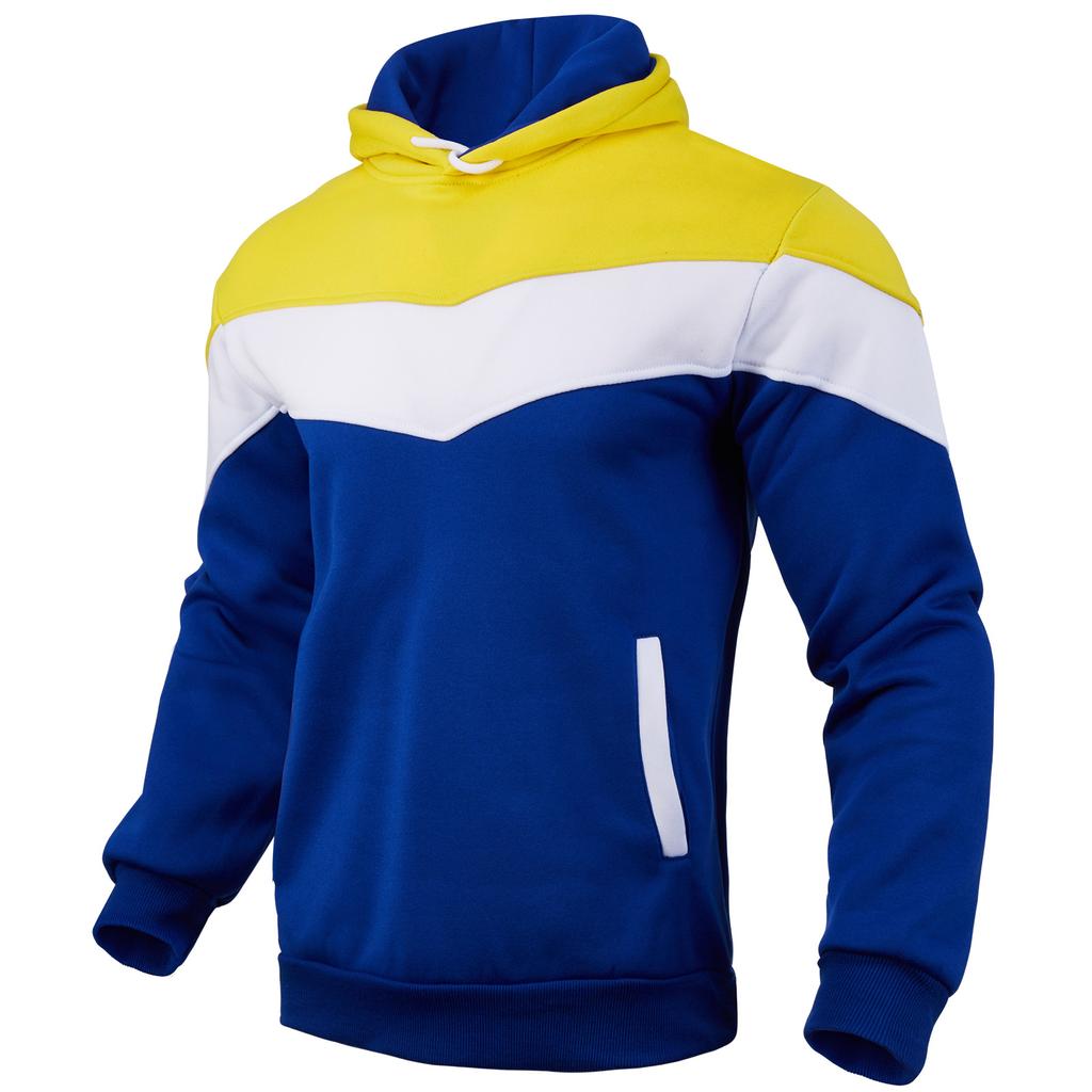 Felpa con Cappuccio Patchwork a Tre Colori da Uomo a Manica Lunga Pile Felpe Autunno Inverno Calda Maglia a Manica Lunga Top