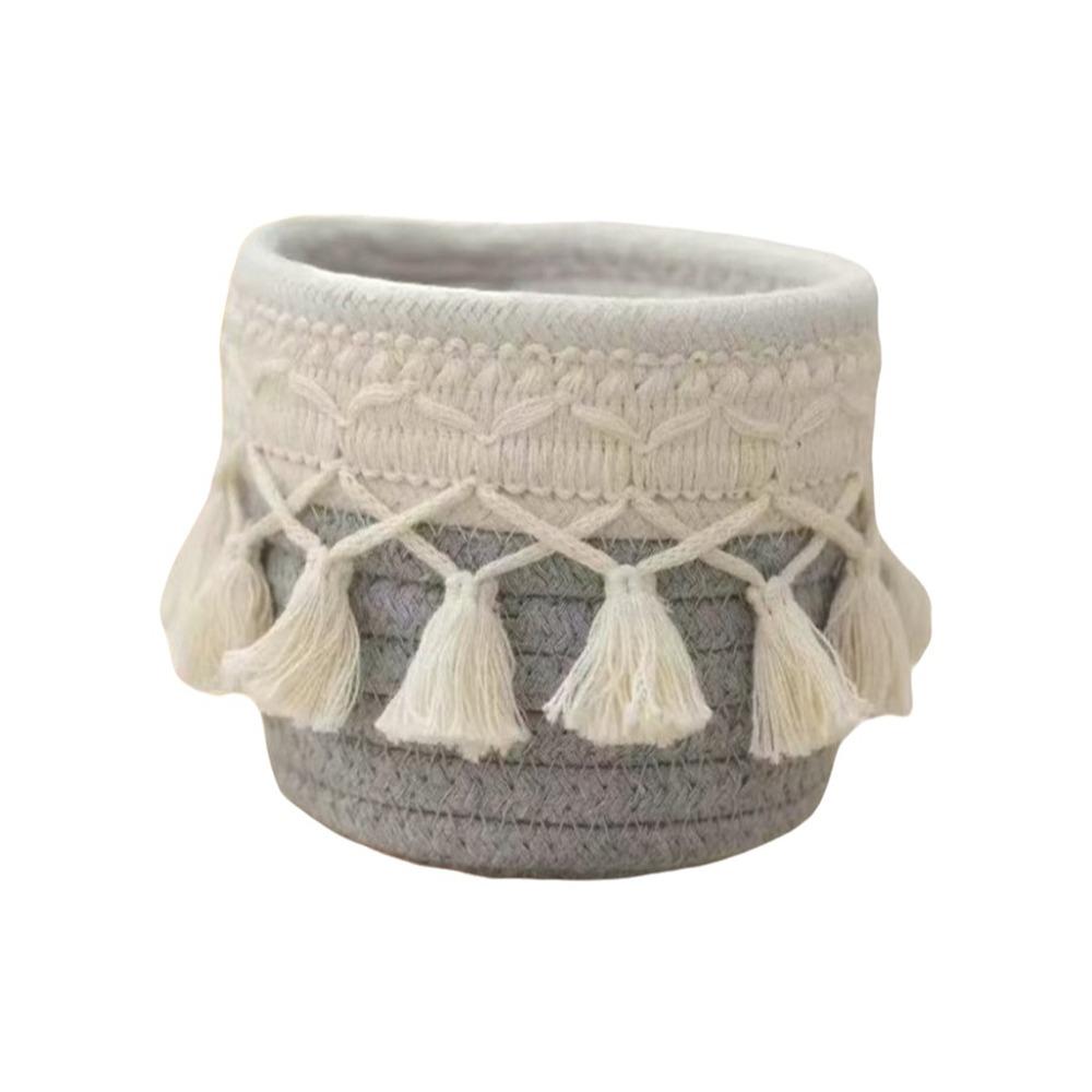 

Round Woven Storage Basket Cotton Rope Makeup Brush Storage Box Pen Holder for Living Room серый
