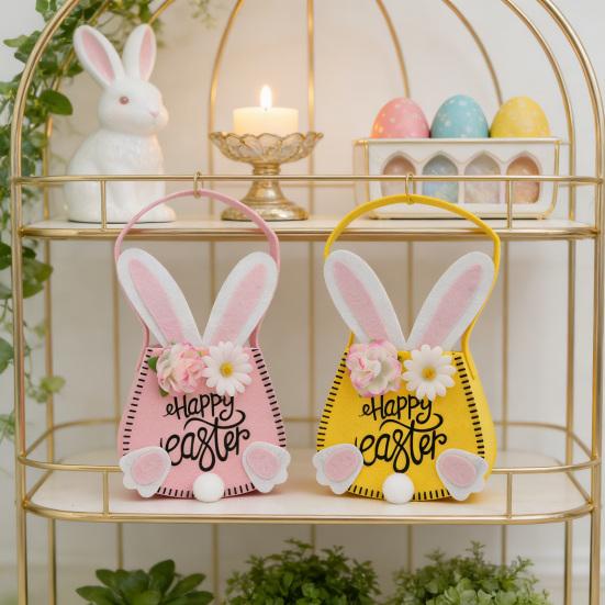Easter Tote Bag with Handles Reusable Easter Bunny Gift Bag with Rabbit Ear
