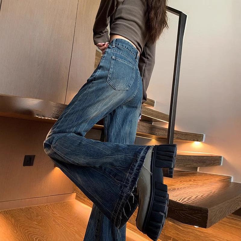 Women's Retro High-Waisted Flare Jeans (Spring/Autumn 2024) - Slimming Wide-Leg, Non-Clinging Design