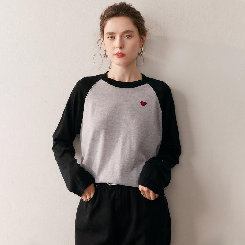 Yangzi Yarn Wool Color Block Knit Women's Pullover - Simple, Versatile, Slimming Base Layer for Spring & Autumn