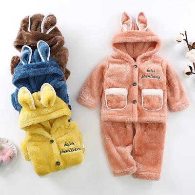 Herfst en Winter Nieuwe Baby- en Peuterjongens en -meisjes Anti-vies Pluche Fleece met Oren Schattige Winterset