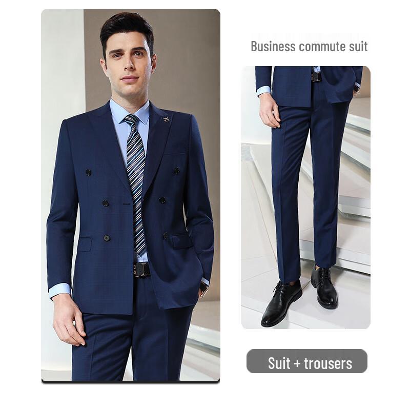 Tluoman Unisex Sapphire Blue Wool Double-Breasted Suit Set