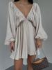 New V-Neck Long Sleeve Dress, Self-Designed Bubble Sleeve Maxi Dress