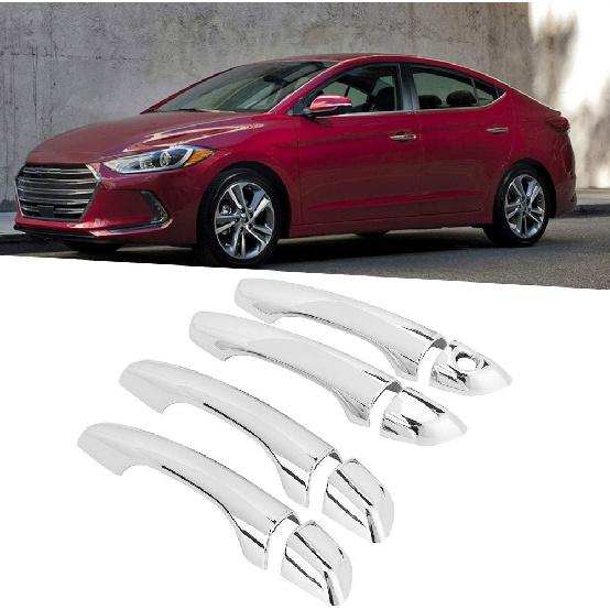 Qiilu Car Exterior Door Handle Cover Trim for Hyundai Elantra 2018-2019 8pcs Car Door Handle Grip Covers Exterior ABS Silver for Left-Hand Driving