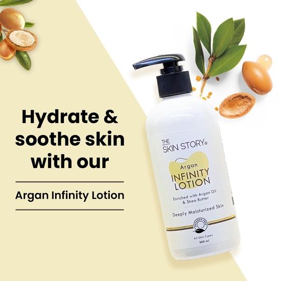 The Skin Story Arganowy Balsam do Ciała Infinity dla Skóry Suchej, Długotrwałe Nawilżenie, i Przeciwdziałający Starzeniu z Olejem Arganowym, Masłem Shea i 280ml