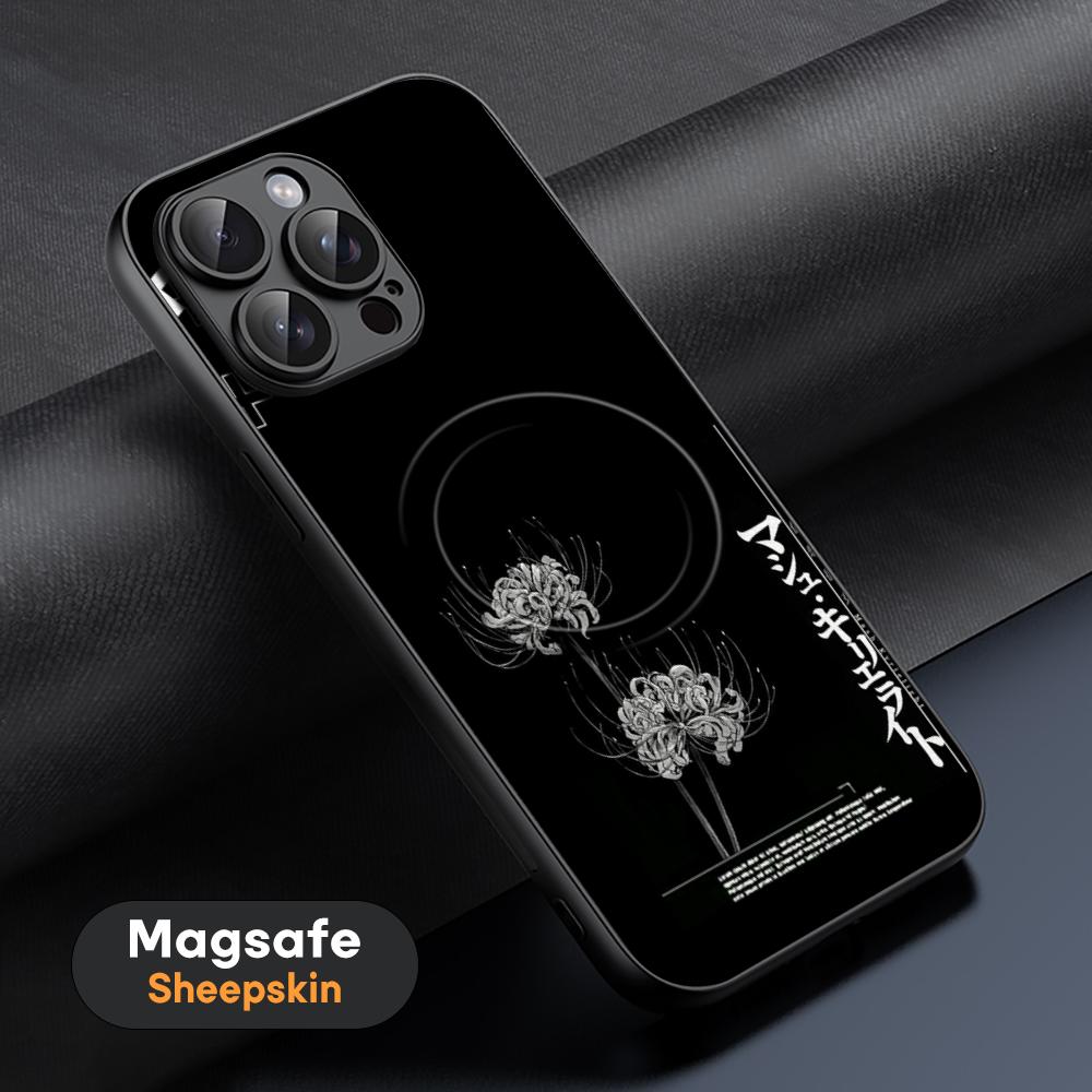 Japan art Red spider lily fashion design Phone Case For iPhone 16 15 14 13 12 11 Plus Pro Max High-end Luxury Magsafe Sheepskin