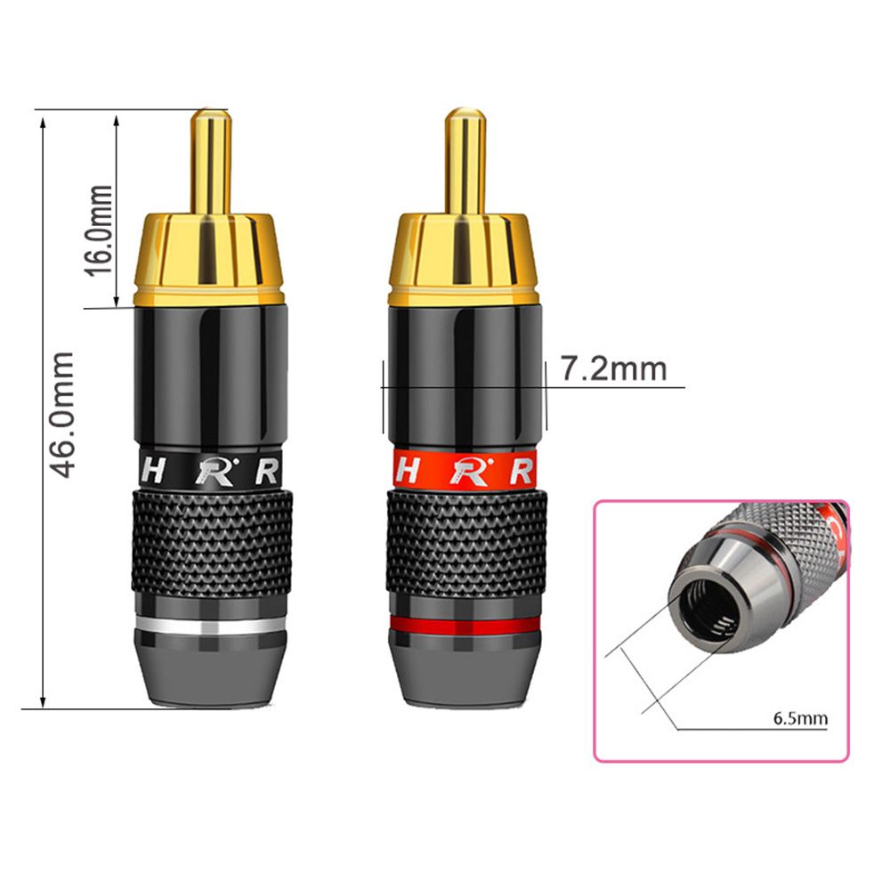 HI-FI 6mm RCA Male Adapter Cable Wire Connector Gold Plated RCA Plug