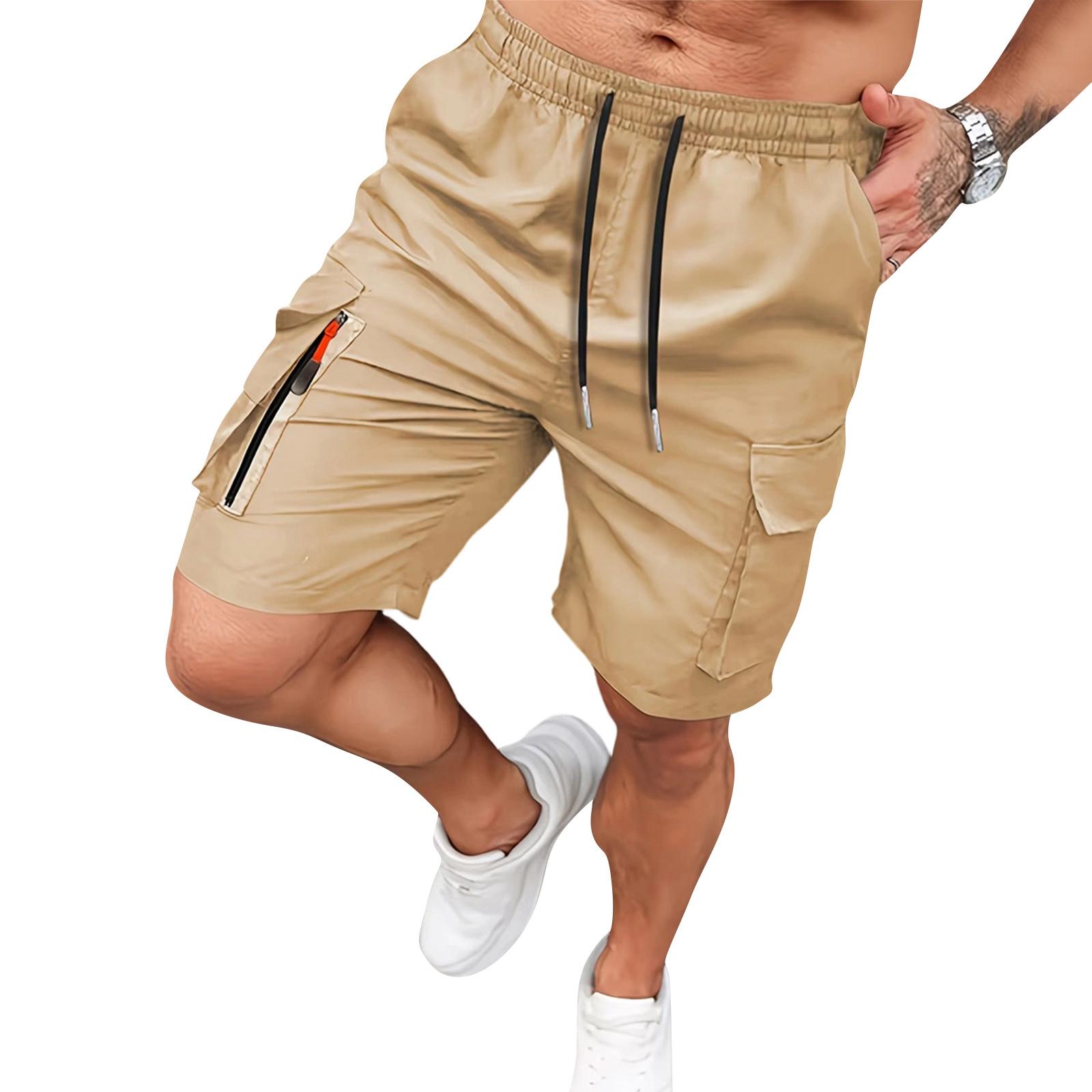 

Men Drawstring Waist Casual Cargo Shorts with Multiple Pockets Relaxed Fit Lightweight Fabric for Everyday Wear XL хаки