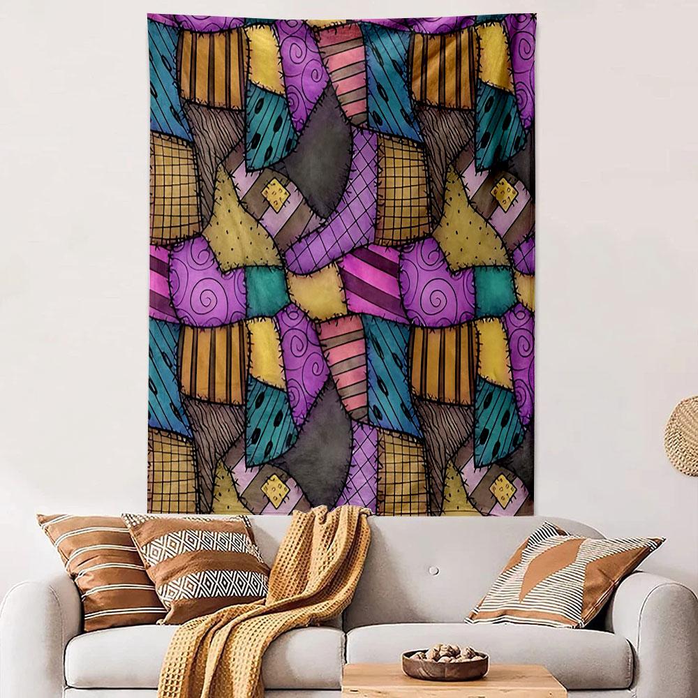 Colorful Patchwork Quilt Pattern Patterned Tapestry Decorative Wall Hanging, Home Bedroom Living Room Decor