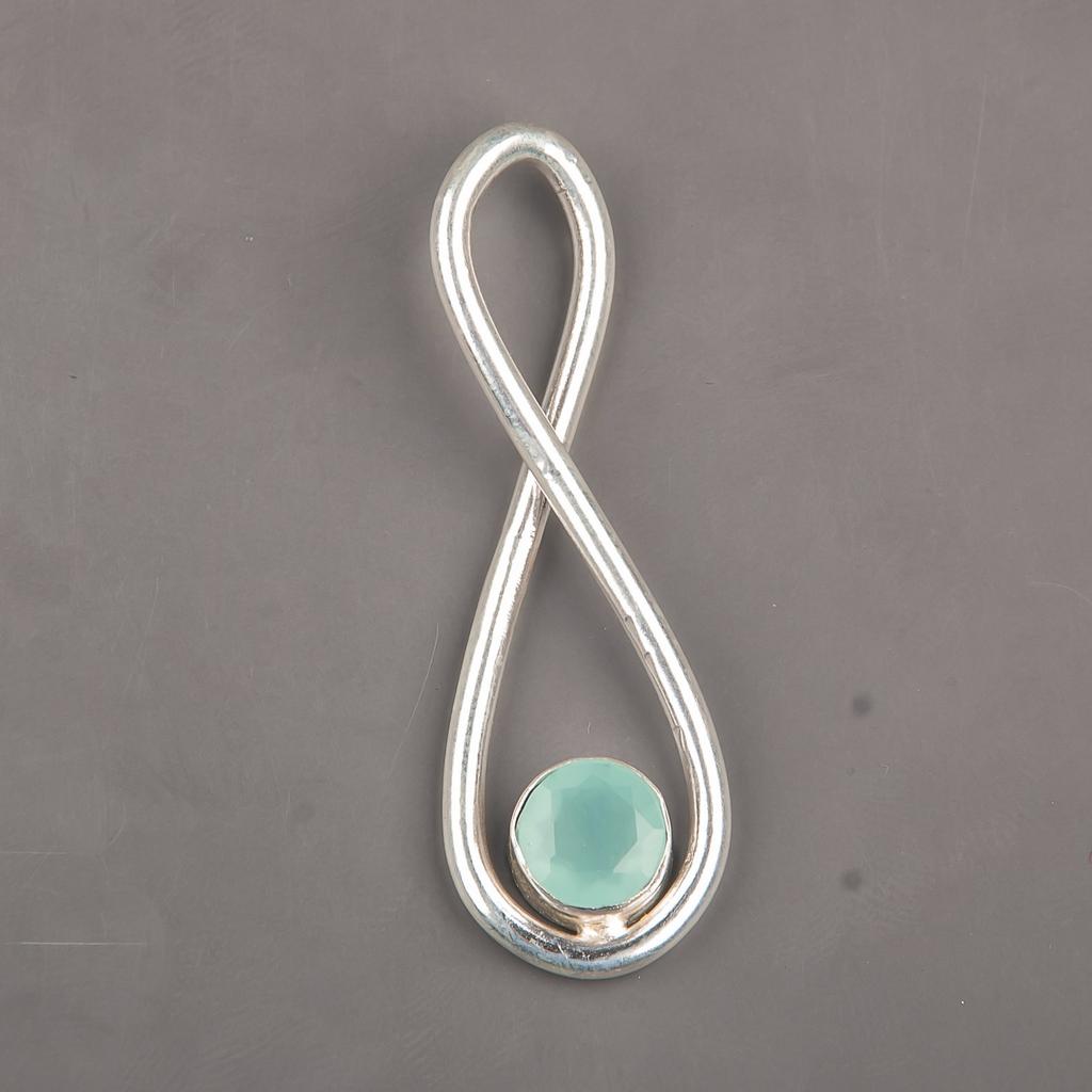Aqua Chalcedony Gemstone 925 Sterling Silver Jewelry Handmade March Pendant1.66" PP-20-37