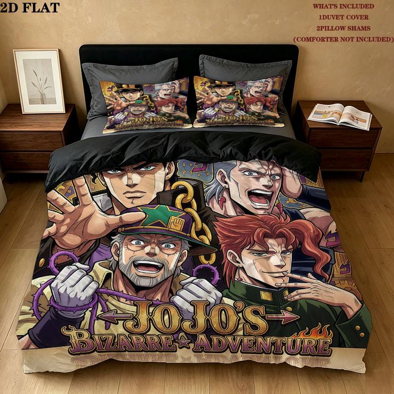 Jojos Bizarre Adventure Pattern Bedding Quilt Set Quilt Cover Pillowcase Home Birthday Gift(1 * Duvet Cover + 2 * Pillowcase, Without Core)