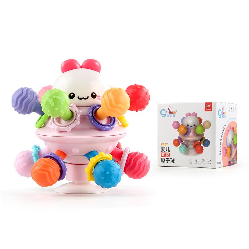 Baby Double Sided Soft Rubber Toothpaste Manhattan Bell Toy Baby Puzzle Grasp Exercise Rattle Atomic Hand Grasp Ball