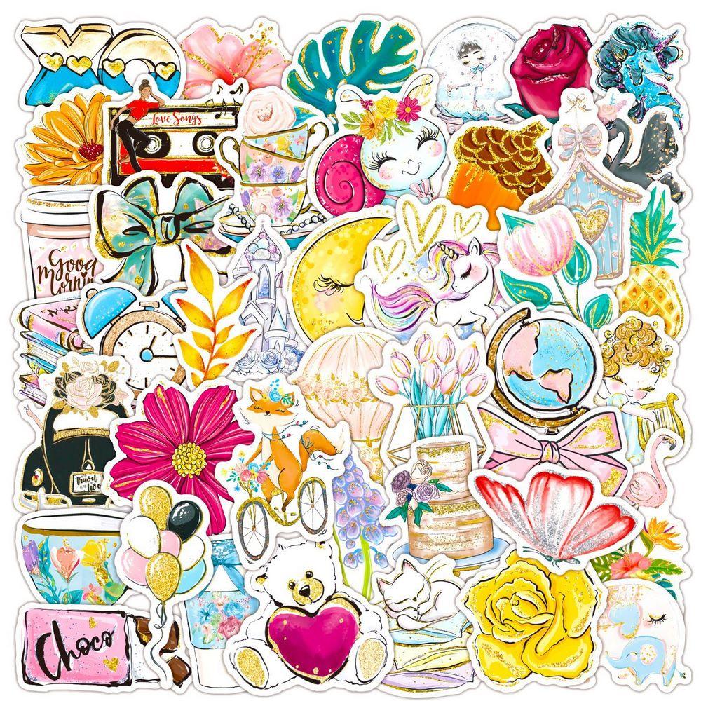 50Pcs Aesthetic Gilding Stickers Water Bottles Laptop Notebook Phone Case Waterproof Cute Ins Vsco Stickers For Teens Girls Kids