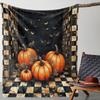 Gothic Pumpkin Checkered Pattern Flannel Throw Blanket Soft Warm Fleece Bed Sofa Cover,Decorative Fall Halloween Holiday Living Room Gift