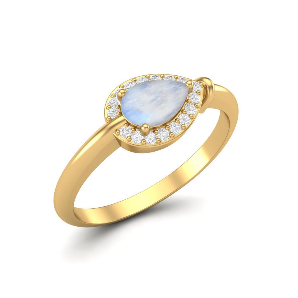 6x4 mm Birnen Mondstein 925 Sterling Silber Gold Vermeil Damen Halo Solitär Verlobungsring