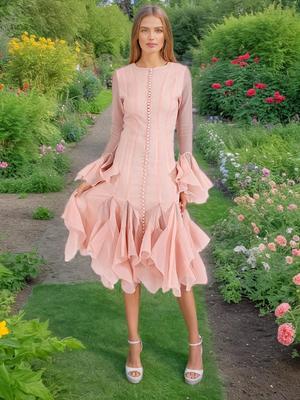 Vestido de Verano 2025 para Mujer con Diseño de Volantes, Adelgazante en la Cintura y Mangas Acampanadas