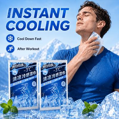 20Pcs Icy Cooling Body Wet Wipes Mint Refreshing Sweat Removal Cleansing Ice Wipes for Summer Heat Ice Cooler