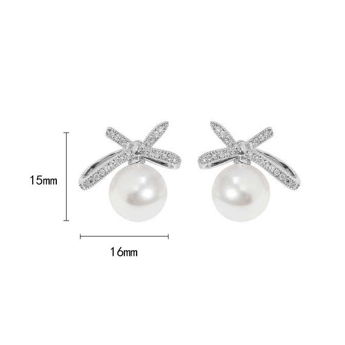 PONYKISS  Sterling Silver Zircon Pearl Bowknot Stud Earrings for Women Minimalist Cute Fine  Light Luxury Accessories