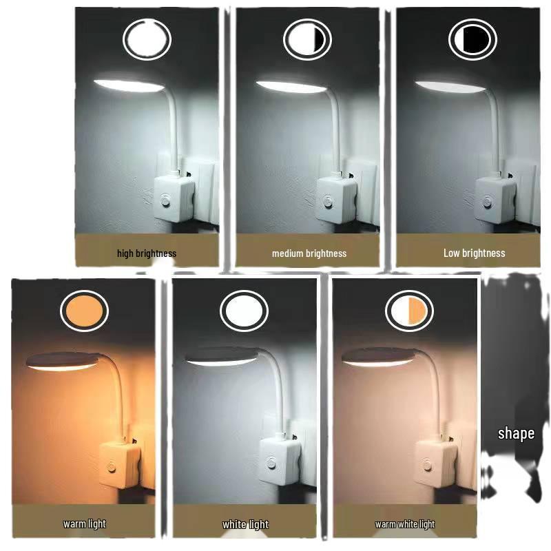 Adjustable Brightness LED Plug-in Table Lamp with Switch for Bedroom and Study