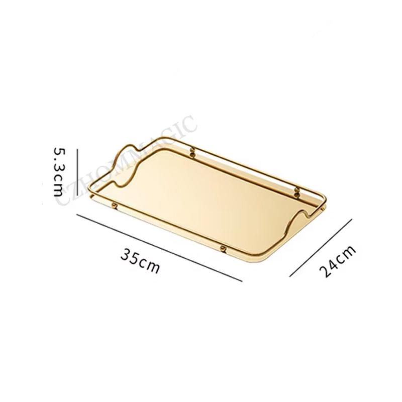 Nordic Creative Stainless Steel Tray Large Rectangle Luxury Tea Tray with Handle Tea Set Water Storage Trays Coffee Table Decor