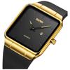 Square Men's Watch Leather Strap Black Simple Slim Stylish Waterproof Business Casual Gold Black