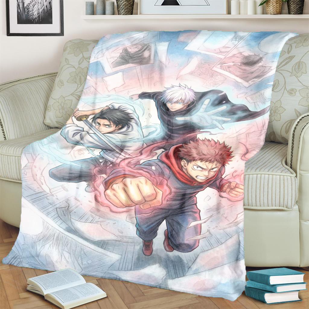 Warm Soft Jujutsu Kaisen Print Blanket Flannel for Bedrooms, Sofas, Beds, Chairs, Picnics, Travel