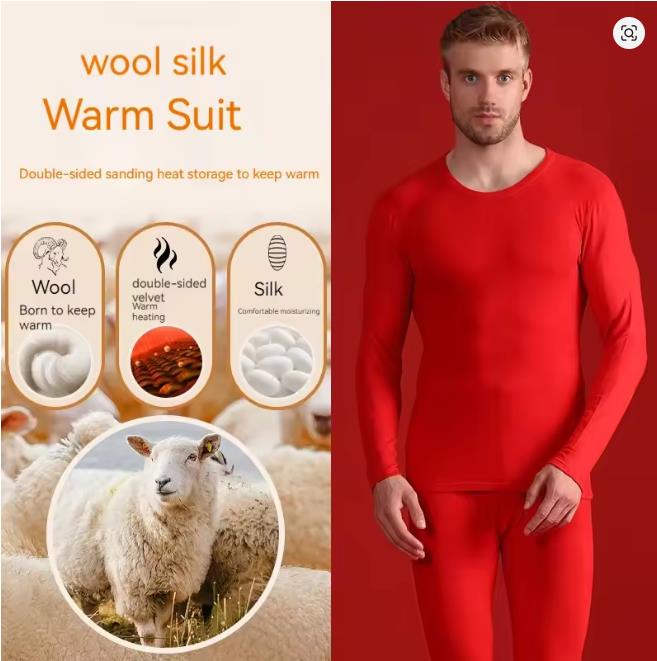 Men's Autumn Winter Cashmere Silk Soft Suit Comfortable Warm Underwear with Thickened Plush Set for Men Women Thermal Clothing