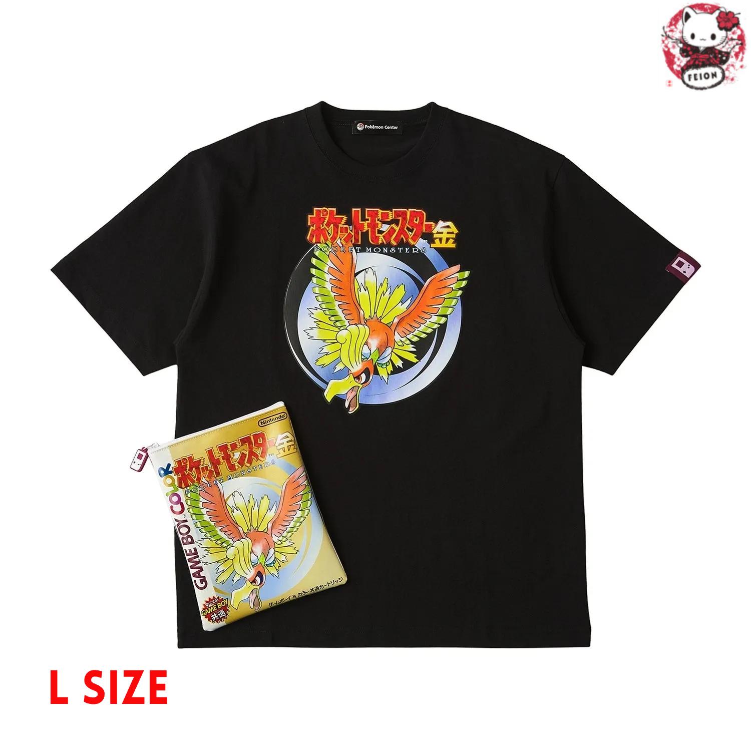 Pokemon Center T-Shirt Pouch Set Gold Version Game Boy Official Japan L SIZE