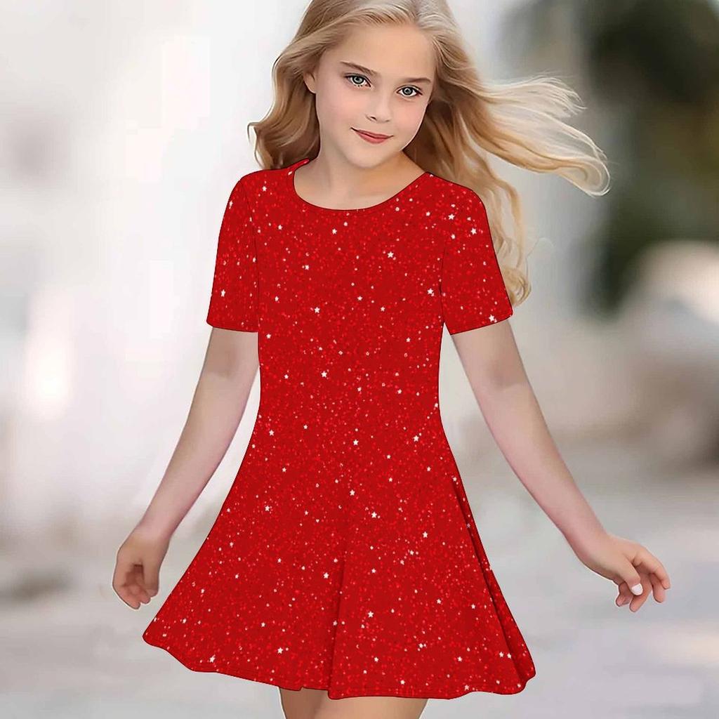 Vestiti Stampati 3D per Bambine Vestito Corto a Manica Corta da Principessa per Feste Bambina Canottiera con Stampa 3D di Rosa