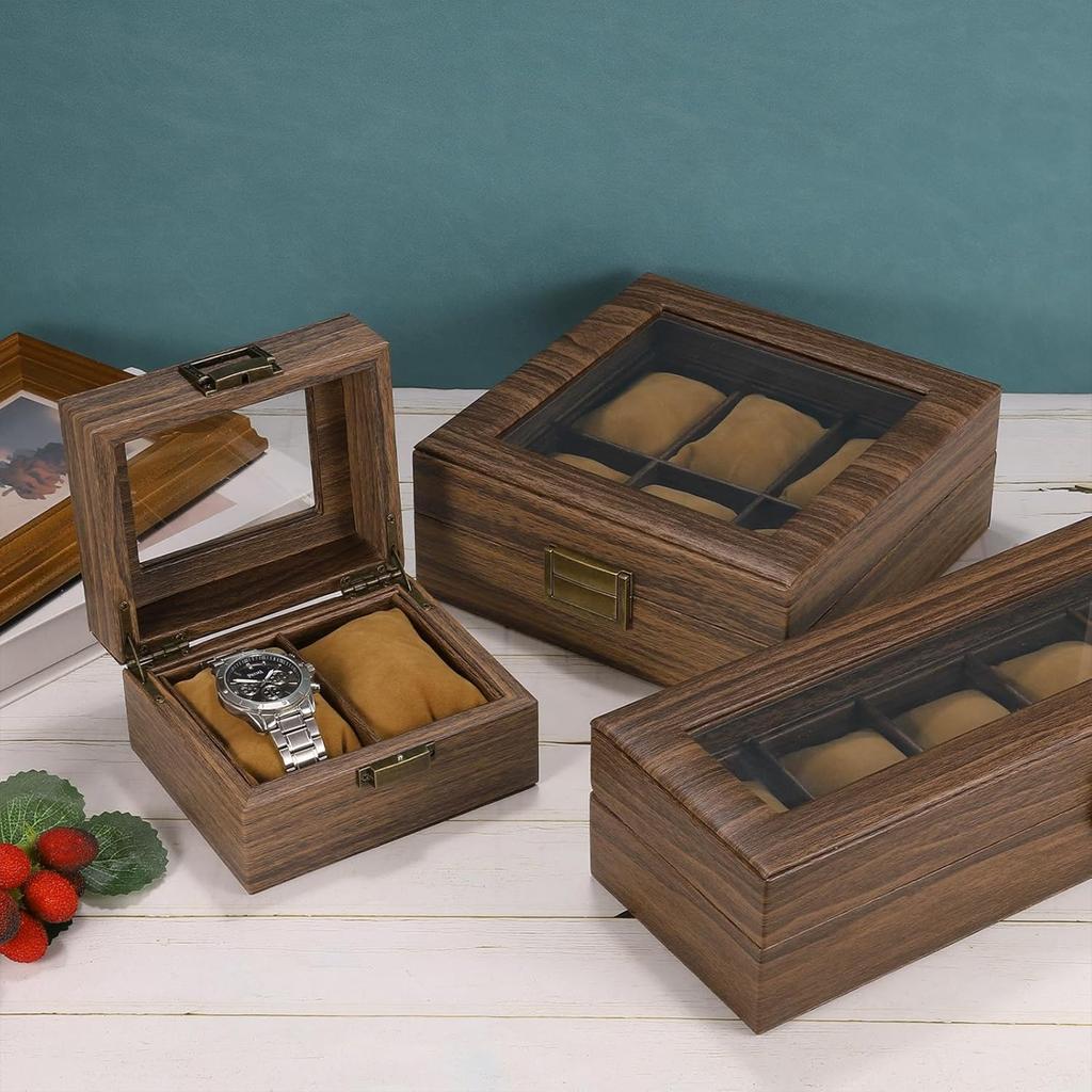 Hot Sale Retro Imitation Wood Grain Pu Leather Display Storage Collection Organizer Watch Box for Watch Display Box Gifts