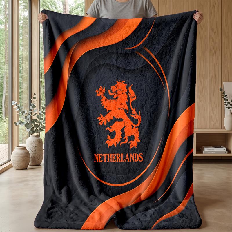Netherlands Football Printed Flannel Blanket Skin Friendly Warm Decorative Throw for Indoor Couch Bed Daily Use