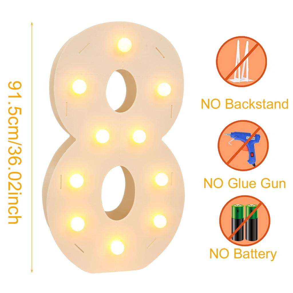 91,5CM Riesige LED-Zahlen-Lichtrahmen 1. Geburtstag Party Dekoration Kinder Hochzeit 30. 50. 60. Geburtstag Partyzubehör Babyparty