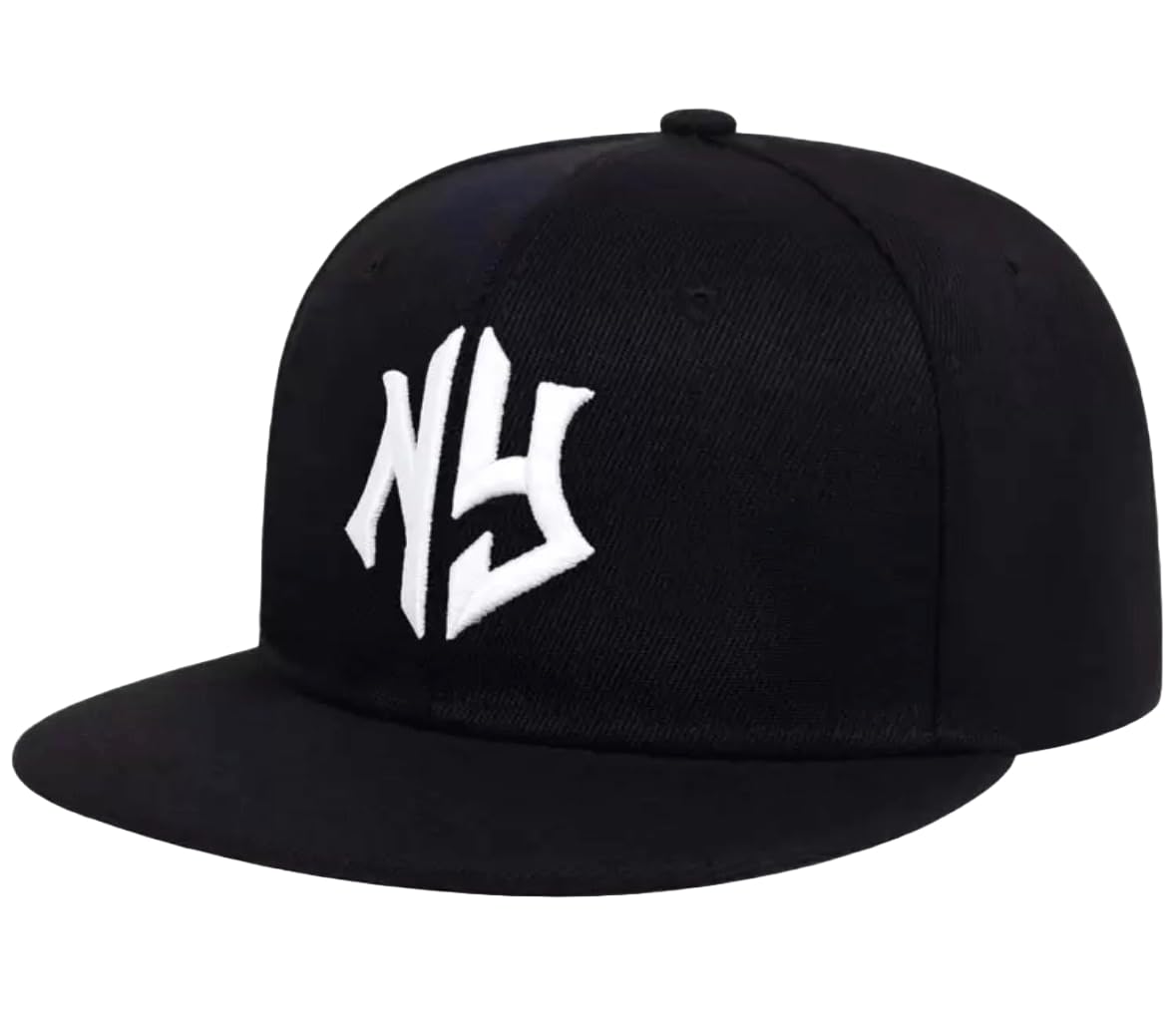 

[sproutsy] Flat Visor Cap with Embroidered Logo, Snapback Hat, NY (JP, Numeral Size, 58.0 cm, Black)