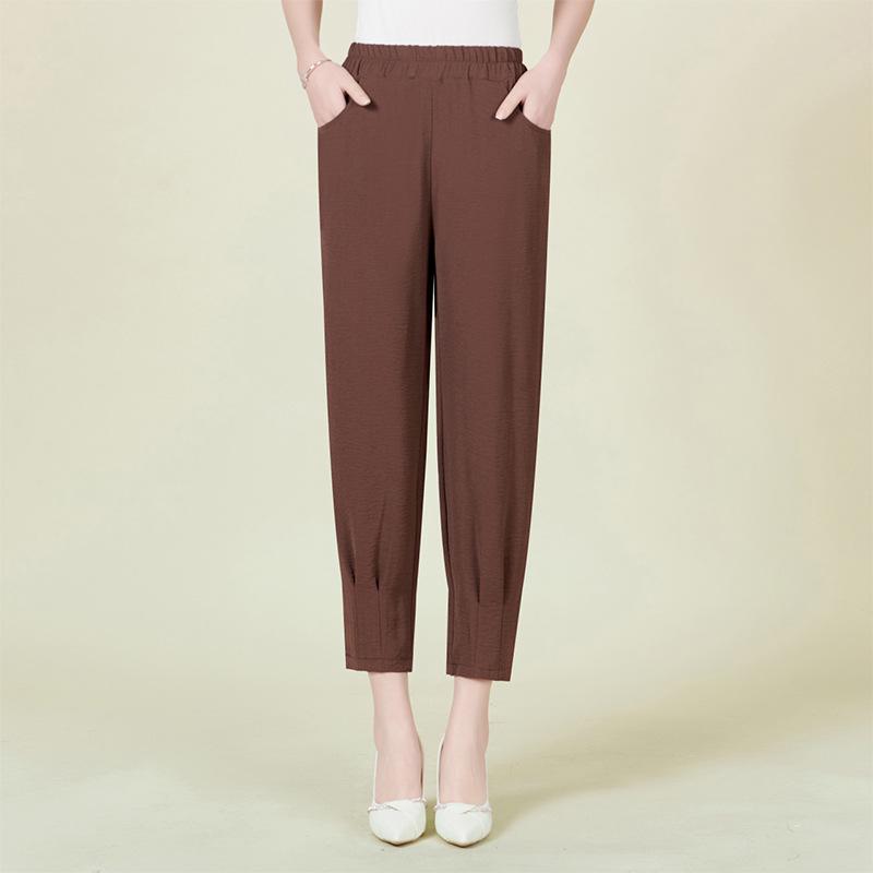 

Mom s New Summer Cotton Linen Loose-Fit Cropped Pants for Middle-aged & Elderly Women 3XL (130-145 jin) темные хаки
